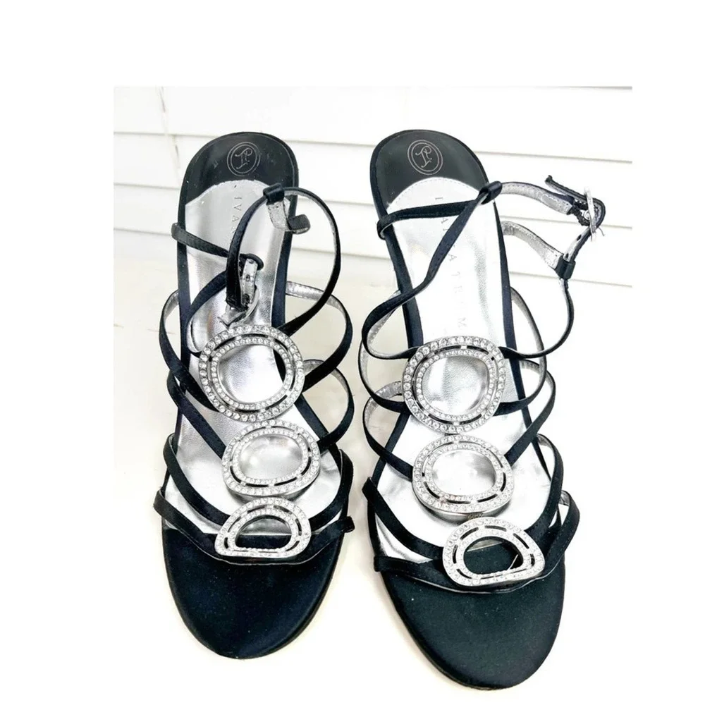 Ivanka Trump black satin/ rhinestone sandal.  #005